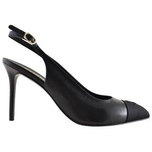 Chanel 24A Black Leather CC Logo Slingback Sling Strap Pointed Toe Heel Pump 42